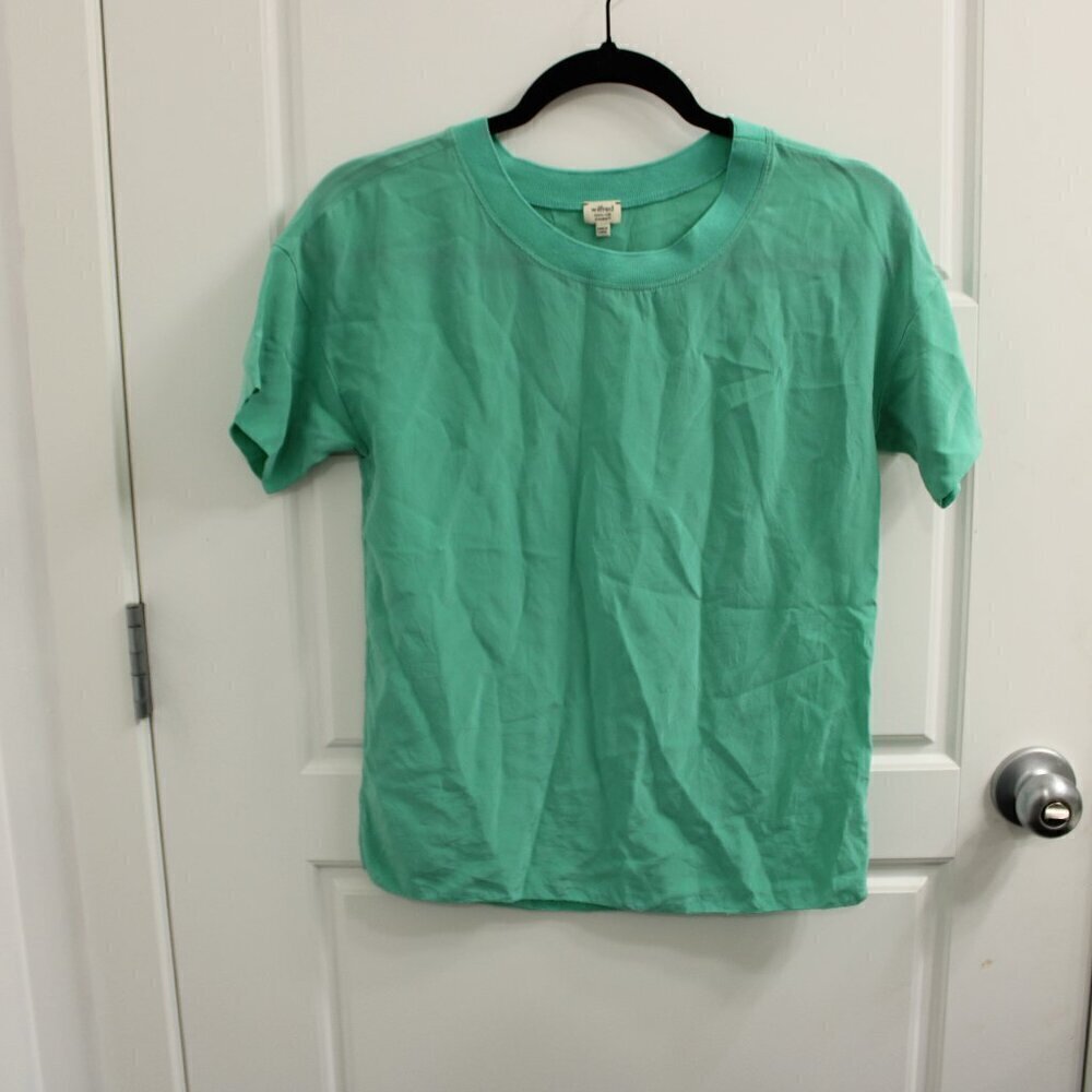 3/$30 Aritzia Wilfred 100% Silk Short Sleeve Shirt Green xxsmall